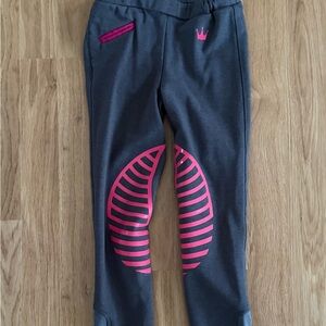 EUC Girl’s HR Farm Knee Patch Horse Riding Breeches - Gray/Pink - Size 6